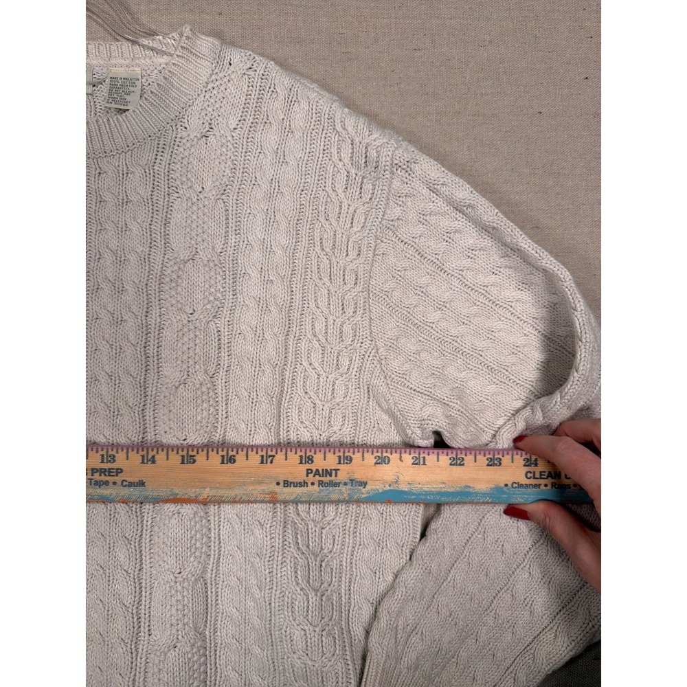Lord & Taylor Vintage Cream Cable Knit Cotton Sweater Crewneck Cream Medium - Picture 3 of 5